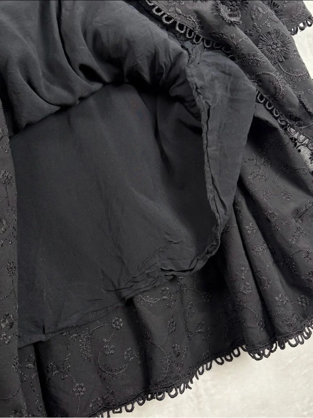 FARM RIO Black Flowers Textured Tiered Ruffle Midi-Dress Sz S Victorian Prairie - Picture 12 of 16
